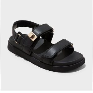 Black Sandals with Gold Buckle